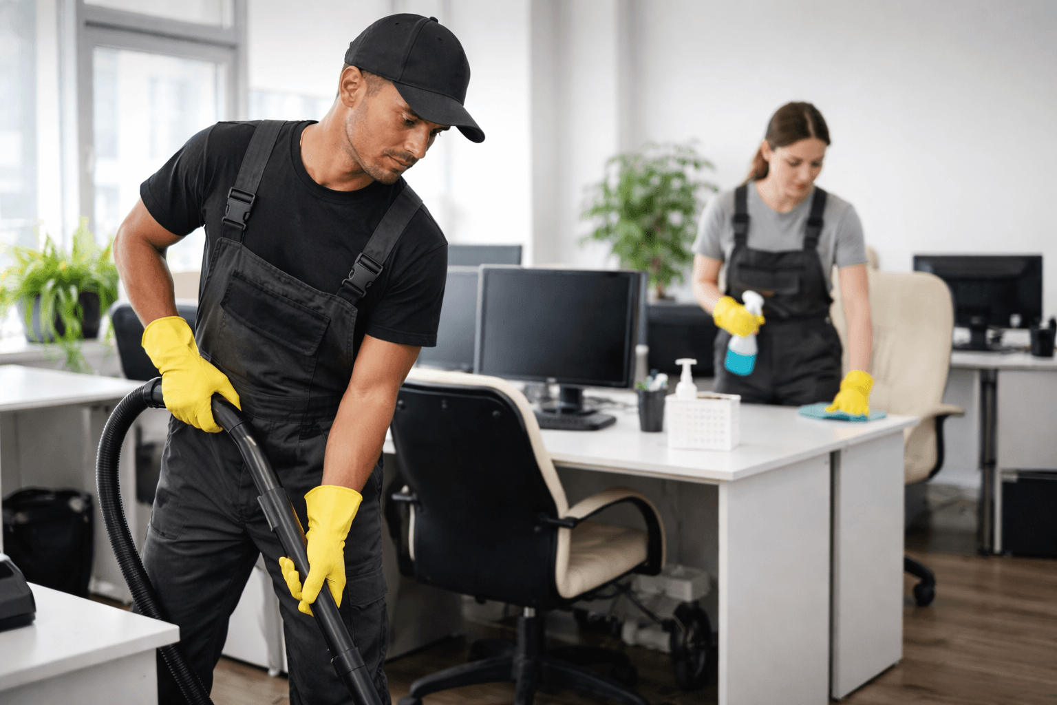 Team von REIN Gebäudeservice bei der professionellen Büroreinigung